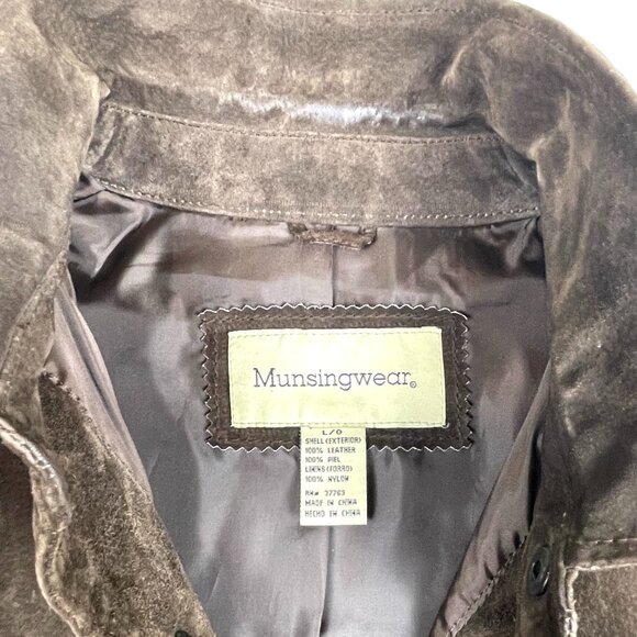 Munsingwear Leather Jacket Mens Suede Brown Button Up Sport Coat Genuine Size L - Picture 8 of 12